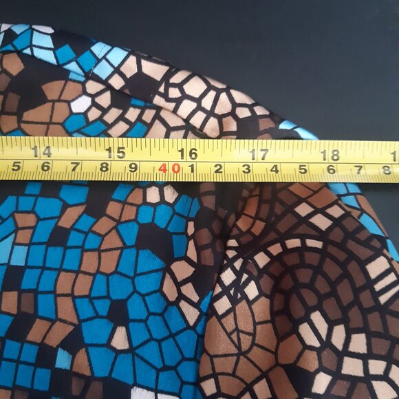 Laura Studio SZ18 Satin Finish Geometric Button Up Women's Shirt, Blues & Browns - Picture 12 of 15